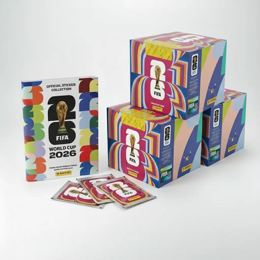 Álbum oficial Copa do Mundo 2026 Panini capa dura com pacotes de figurinhas dourados
